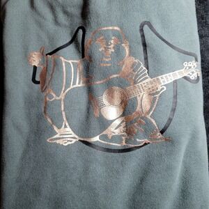 True Religion Boys Full Zip Hoodie Foil Buddha Back Guitar Logo Green *measured*